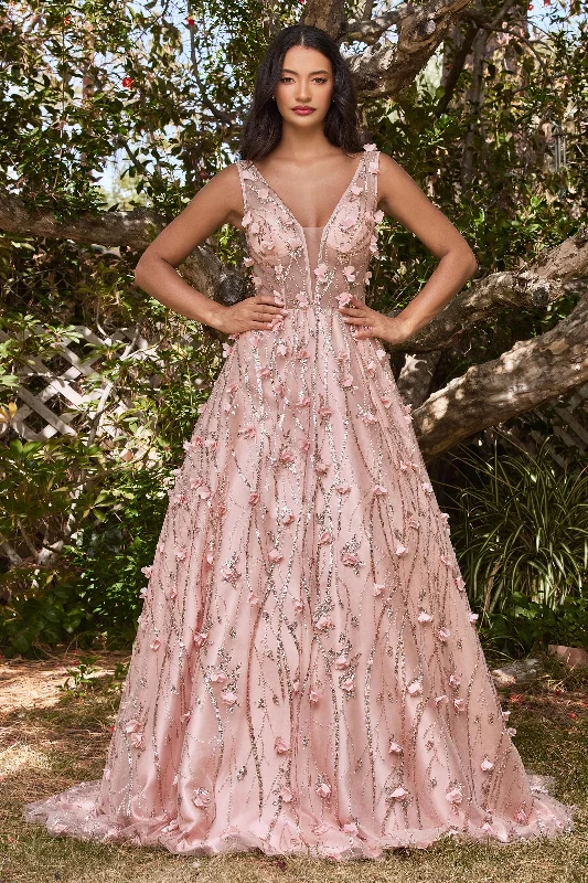 Off-shoulder wedding guest dresses for a romantic look -Sleeveless Glitter Ball Gown by Cinderella Divine CB085