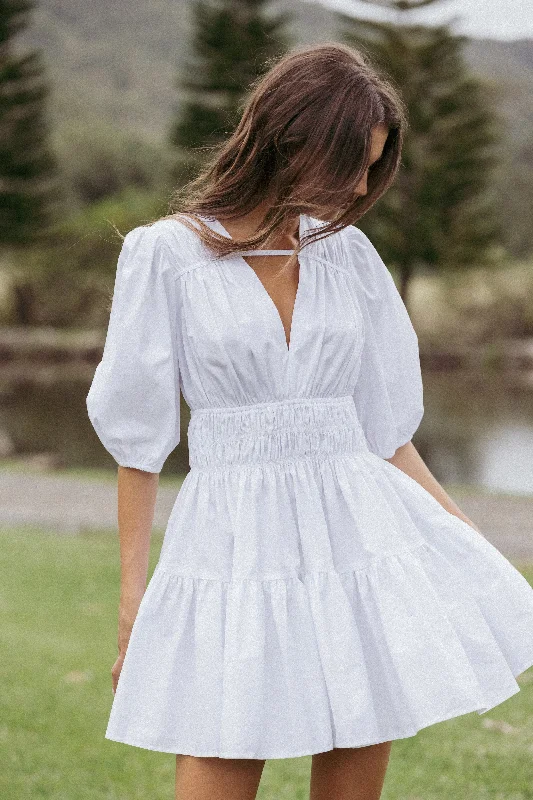 Graduation dresses for outdoor ceremonies with lightweight fabrics -Alessia Mini Dress - White