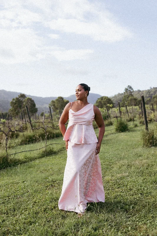 mismatched bridesmaid dresses in coordinating colors for boho weddings --Alysa Skirt Set - Blush