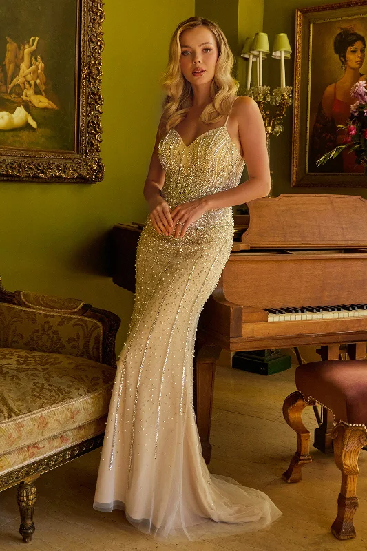 cocktail dresses with floral patterns for spring events --Beaded Sleeveless Gown by GLS Gloria GL3580
