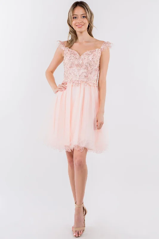 Pretty party dresses for outdoor weddings -Embroidered Short Ruffled Dress by Elizabeth K GS1966