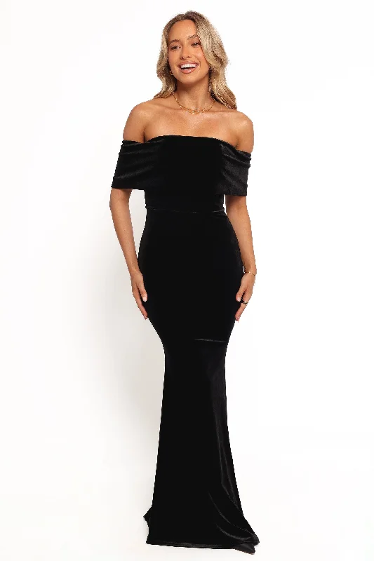 formal dresses with off-shoulder sleeves for summer events --Adair Off Shoulder Maxi Dress - Black