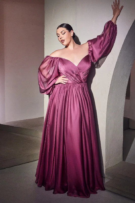 cocktail dresses with asymmetrical hemlines for unique style --Curve Long Sleeve Chiffon Gown by Cinderella Divine CD243C