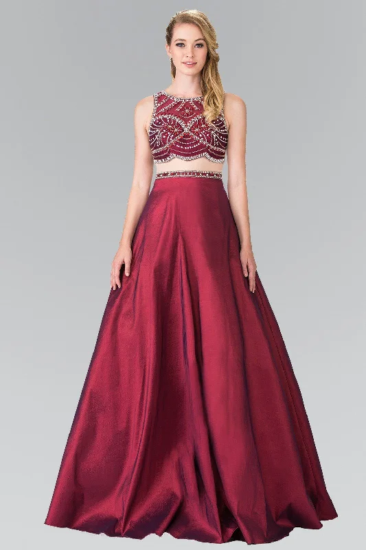 sleeveless cocktail dresses in satin fabric for summer nights --Beaded Mock Two-Piece Dress with Sheer Waistline by Elizabeth K GL2250