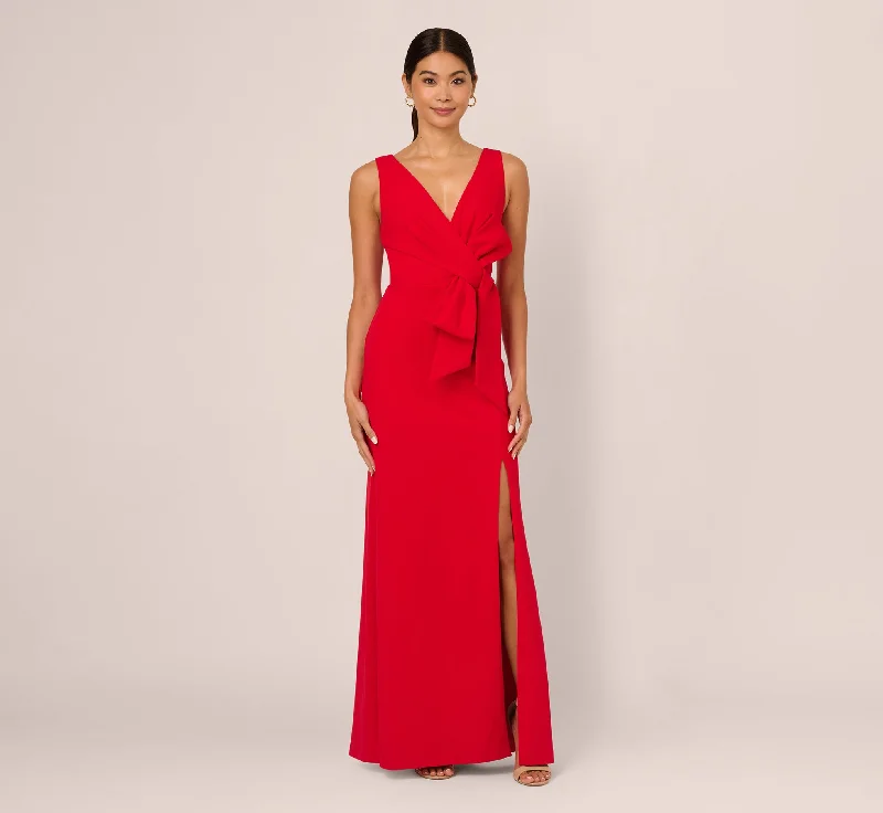 black formal dresses with sequins for cocktail parties --Bow Front Crepe Gown In Super Red