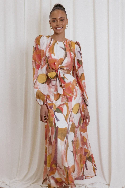 Wedding guest dresses that match well with statement jewelry -Laquin Long Sleeve Maxi Dress - Pink