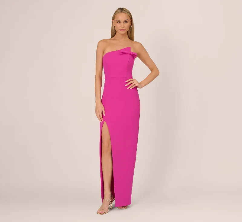 formal dresses with adjustable waist ties for comfort --Knit Crepe Strapless Gown With Asymmetrical Neckline In Electric Passion