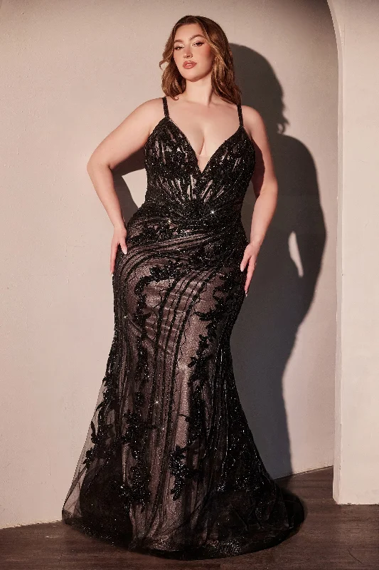 cocktail dresses with lace sleeves for classic elegance --Beaded Plus Size V-Neck Gown by Ladivine CC0389C