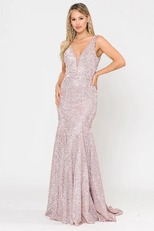 cocktail dresses with floral prints for daytime events --Long Metallic Glitter Mermaid Dress by Poly USA 8704