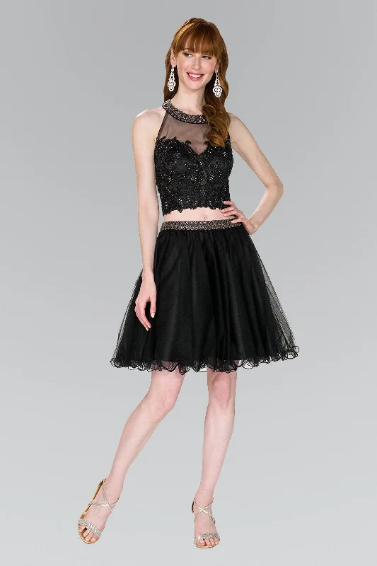 Elegant high-low dresses for fashionable party looks -Short Open Back Two Piece Black Dress by Elizabeth K GS2398