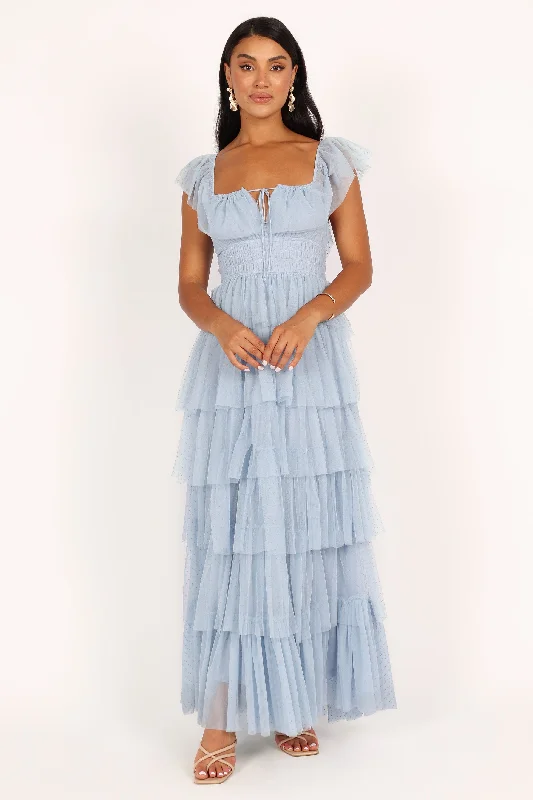 Wedding guest dresses with lace details for a feminine touch -Belle Maxi Dress - Blue