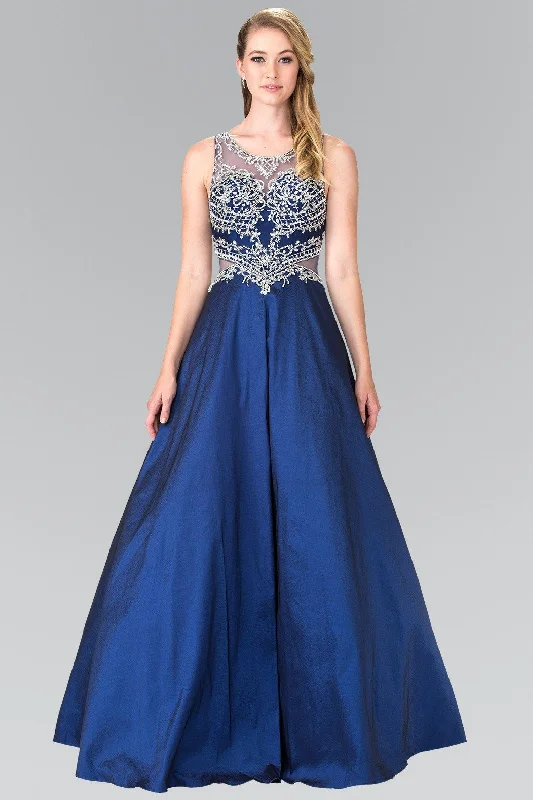 cocktail dresses in jewel tones for fall events --Long Beaded Gown with Sheer Side Cutouts by Elizabeth K GL2253