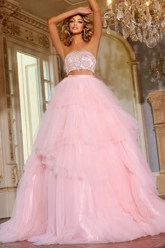 formal dresses with pockets for convenience and style --2-Piece Strapless A-line Ruffled Gown by Jovani D5112