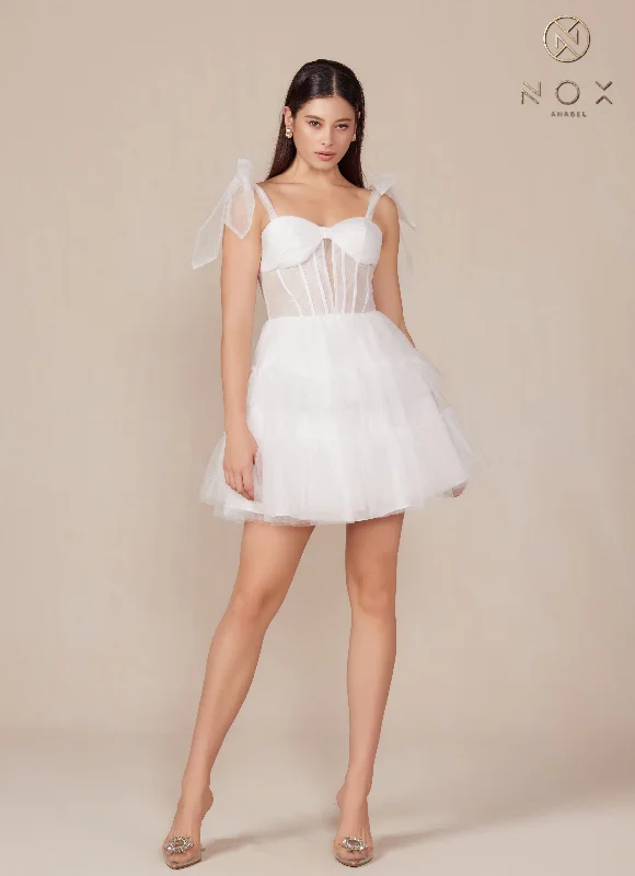 Timeless black party dresses for chic events -White Short Corset Tiered Dress by Nox Anabel Y858W