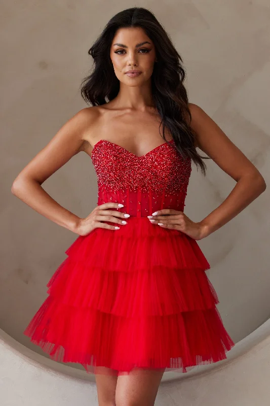 Stylish dresses for girls' birthday parties -Beaded Short Strapless Tiered Dress by Amelia Couture BZ9999S