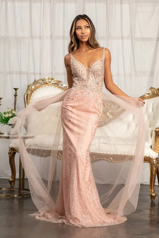 formal dresses for beach parties with light, airy fabrics --Sleeveless Glitter Overskirt Dress by Elizabeth K GL3069