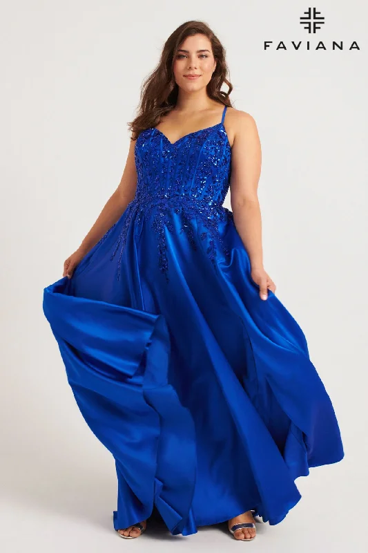 cocktail dresses with long sleeves for cooler weather --Plus Size Beaded V-Neck Slit Gown by Faviana 9575