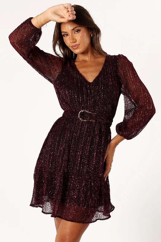 cocktail dresses with metallic thread for shimmer --Glimmer Long Sleeve Mini Dress - Pink
