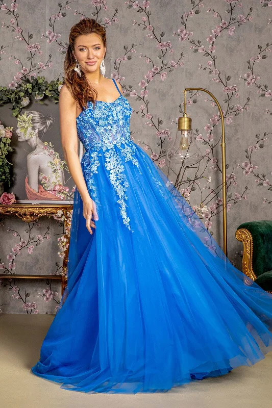 cocktail dresses with corset tops for structured fit --Floral Applique Sleeveless Corset Gown by GLS Gloria GL3309