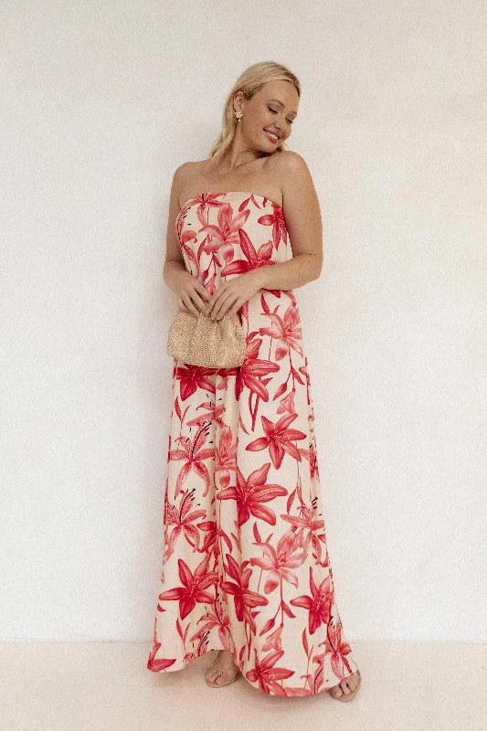 Wedding guest dresses for casual yet chic evening affairs -Lani A Line Strapless Maxi Dress - Pink Floral
