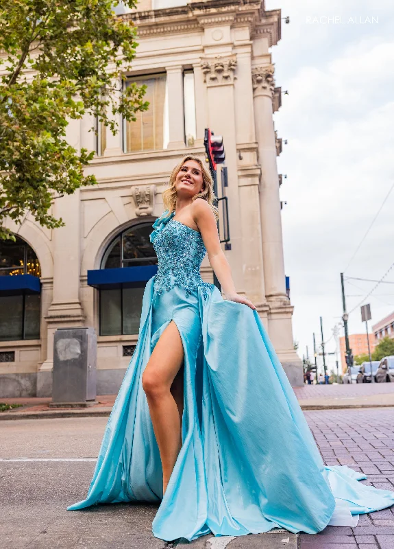 cocktail dresses with floral prints for daytime events --One Shoulder A-line Slit Gown by Rachel Allan 70841