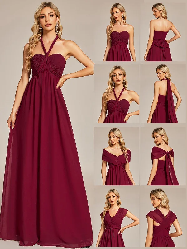 formal dresses for cruise dinners with wrinkle-resistant fabric --A-Line Chiffon Floor Length Wholesale Bridesmaid Dresses