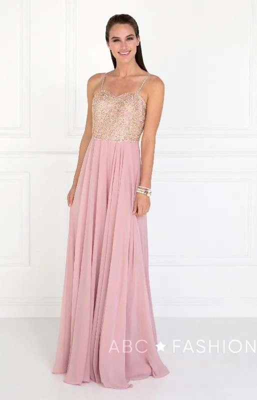 bridesmaid dresses in blush pink with delicate embroidery --Long Embellished Sweetheart Chiffon Dress by Elizabeth K GL1571