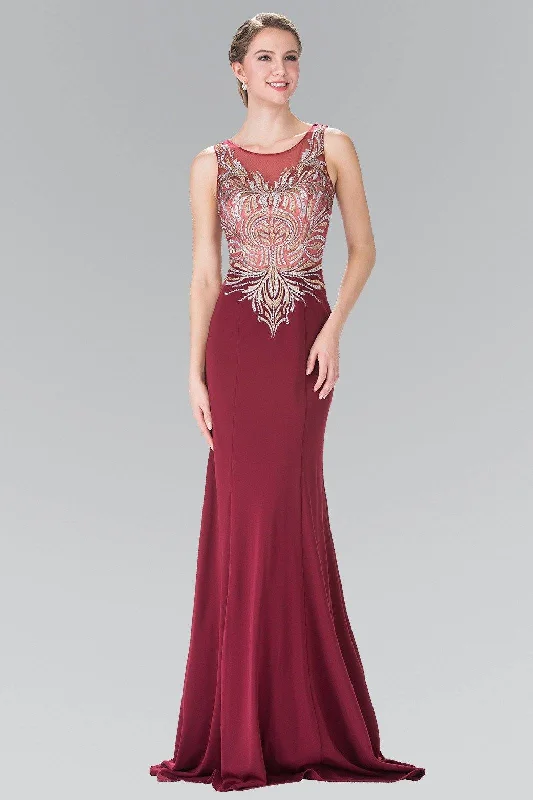 cocktail dresses with tiered skirts for volume and movement --Embroidered Sleeveless Illusion Dress by Elizabeth K GL2323