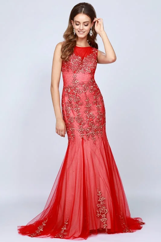 Trendy long dresses for elegant wedding guest attire -Lace Applique Mermaid Gown by Juliet 656