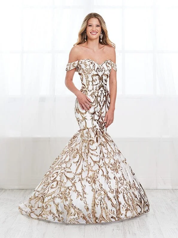 cocktail dresses with embroidered sleeves for elegance --Sequin Print Off Shoulder Mermaid Dress by Tiffany Designs 16394