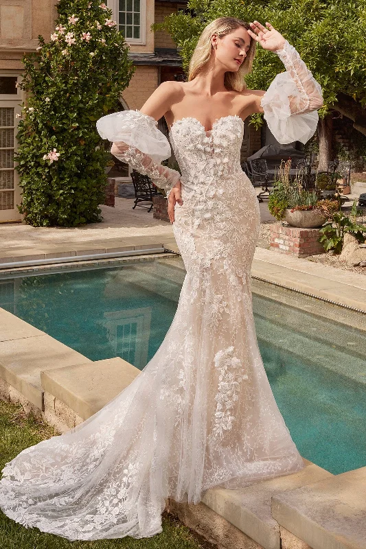 Wedding guest dresses for summer outdoor ceremonies -Puff Sleeve Lace Mermaid Bridal Gown by Ladivine CDS431W