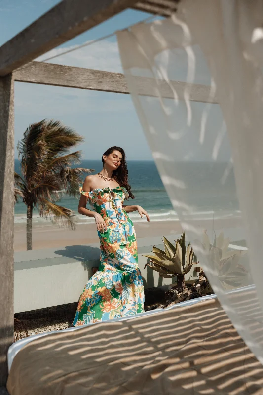 Wedding guest dresses for evening galas with a formal touch -Harriet Off Shoulder Maxi Dress - Malta Print