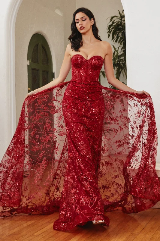 Wedding guest dresses for vintage-inspired ceremonies -Floral Applique Strapless Fitted Gown by Cinderella Divine CB046