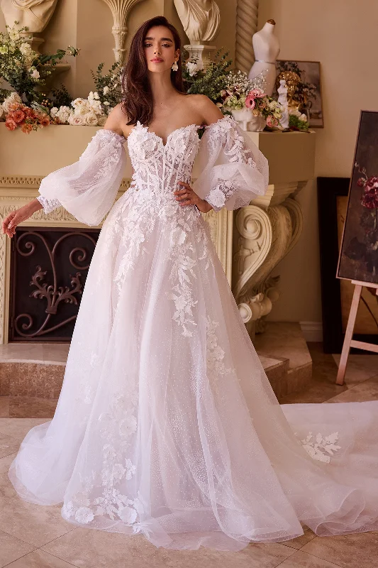 Wedding guest dresses in classic neutral colors -Strapless Puff Sleeve Bridal Gown by Ladivine WL018