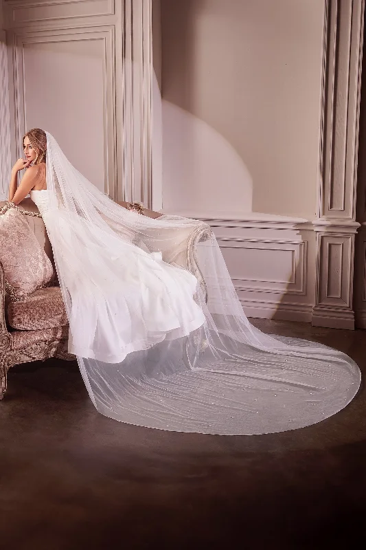 Trendy wedding guest dresses with sleek necklines for a sophisticated look -Pearl Drops Royal Veil by Ladivine V008