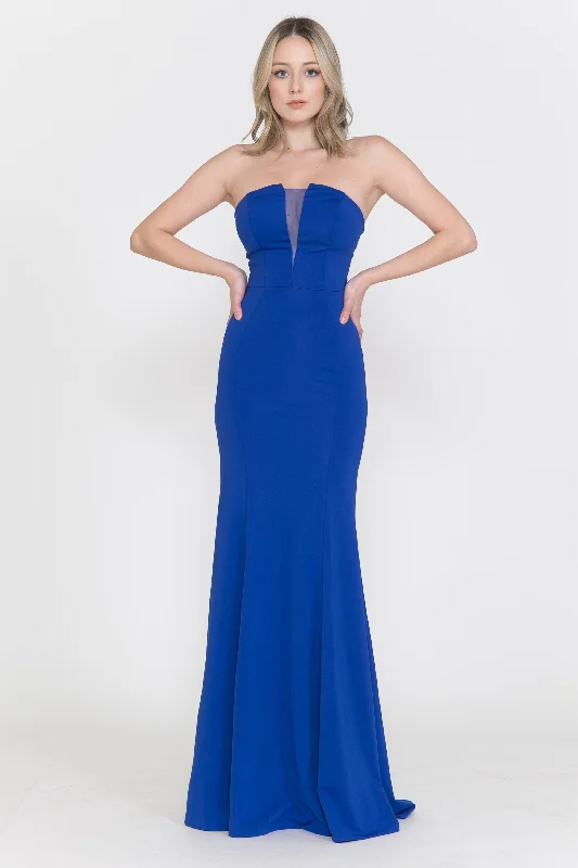 formal dresses with lace overlays for vintage-inspired style --Long Fitted Illusion Strapless Dress by Poly USA 8488