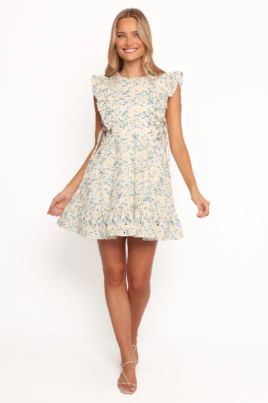 Spring dresses with empire waistlines for a flattering silhouette -Rosalind Mini Dress - Yellow