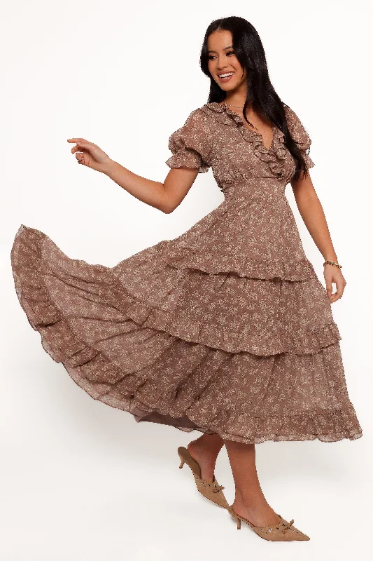 Short wedding guest dresses that are perfect for afternoon events -Dayla Maxi Dress - Brown/Light Beige
