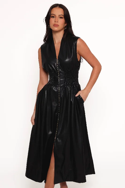 Affordable cocktail dresses for budget-conscious shoppers -Lizzi Faux Leather Midi Dress - Black
