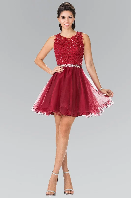 Graduation dresses with a fitted waist for a flattering shape -Short Sleeveless Lace Bodice Dress by Elizabeth K GS2375