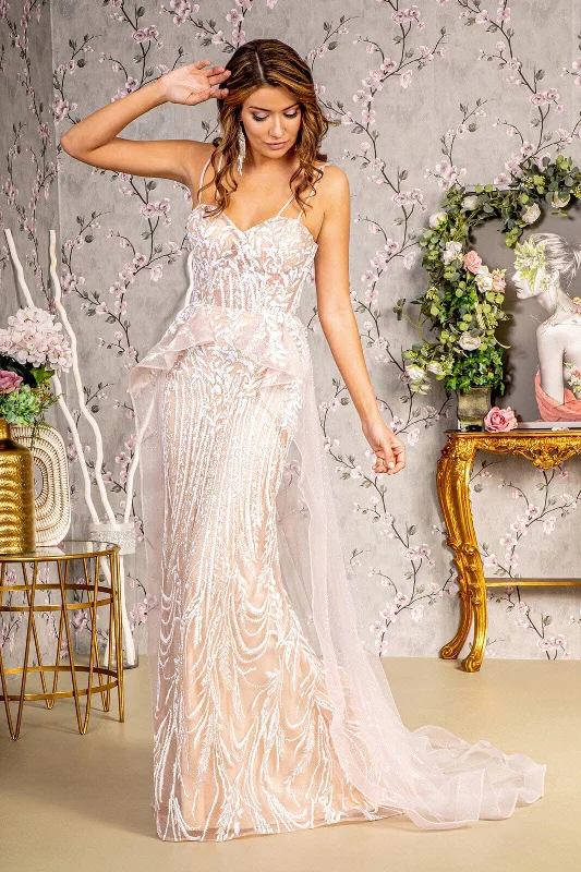 cocktail dresses with lace trims for delicate accents --Fitted Glitter Sleeveless Overskirt Gown by GLS Gloria GL3259