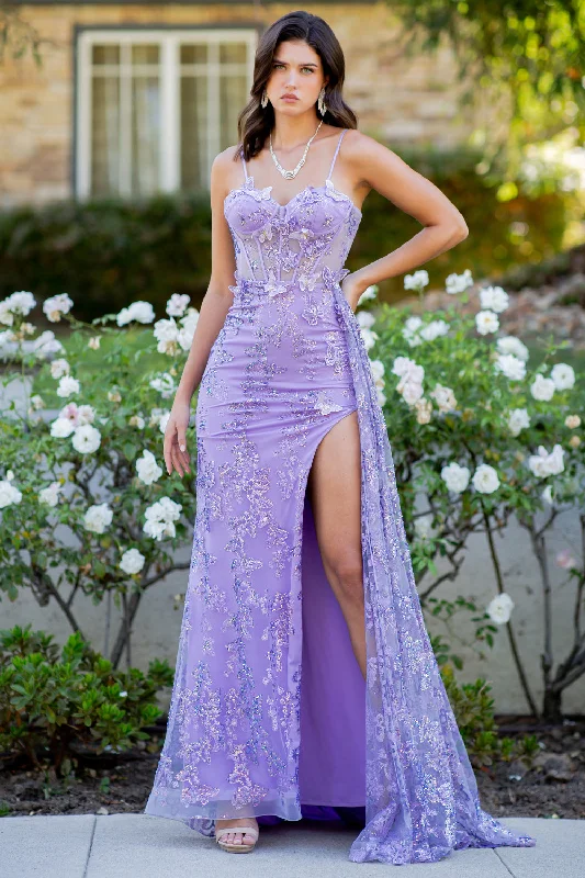 formal dresses with side slits for ease of movement --3D Butterfly Sleeveless Slit Gown by Cinderella Couture 8079J