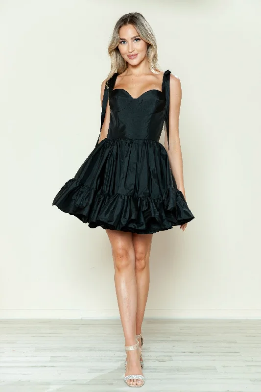 Classy cocktail dresses for fancy dinner parties -Taffeta Short Bow A-line Dress by Poly USA 9668