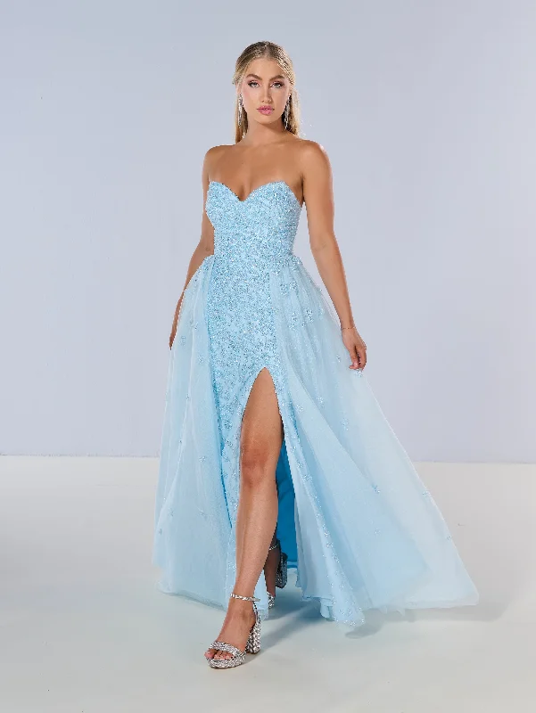 affordable formal dresses under $100 for prom --Beaded Strapless Overskirt Gown by Tiffany Designs 16209