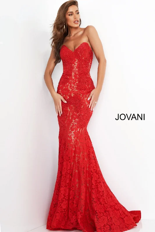formal dresses for evening galas with sequin embellishments --Lace Strapless Mermaid Dress by Jovani 37334