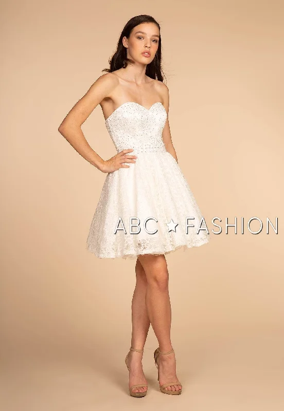 Graduation dresses for a formal event with a touch of glamour -Strapless Sweetheart Short Lace Dress by Elizabeth K GS1611