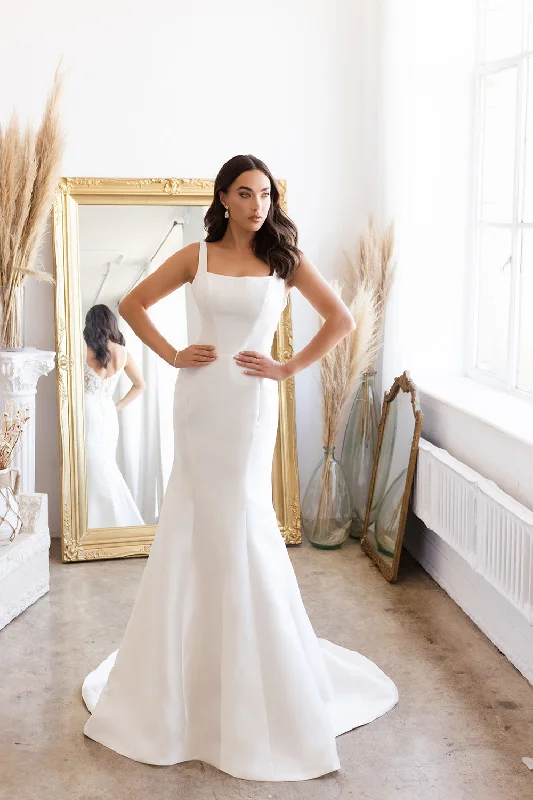 Wedding guest dresses for spring and summer seasons -Fitted Satin Lace Bridal Gown by Abby Lane 97198