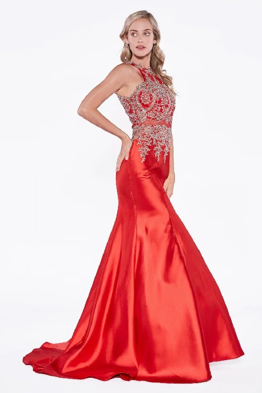 Stylish and affordable wedding guest dresses for every budget -Applique Sleeveless Mermaid Dress by Cinderella Divine 8934