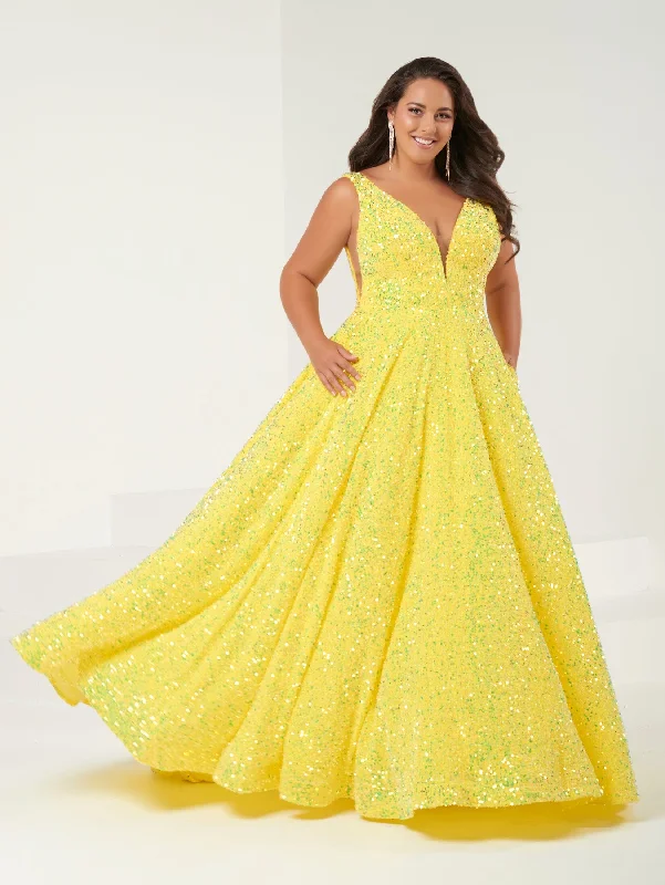 Minimalist wedding guest dresses for modern elegance -Plus Size Velvet Sequin A-line Gown by Tiffany Designs 16963