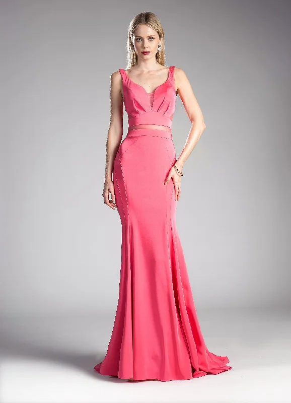 formal dresses with adjustable waist ties for comfort --Ruffled Long Mock Two-Piece Dress by Cinderella Divine 62454